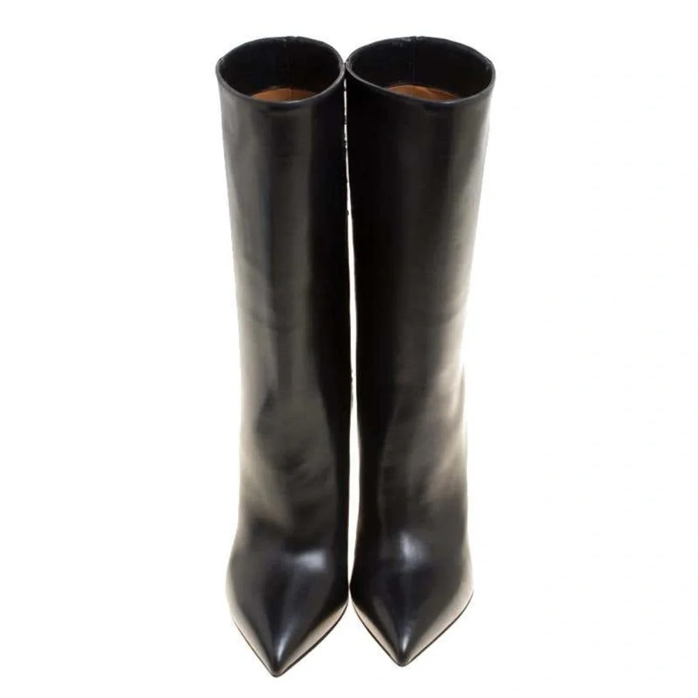 Valentino Black Leather and Beads Embellished Suede Mid Calf Boots Size 40 - Picture 4 of 5